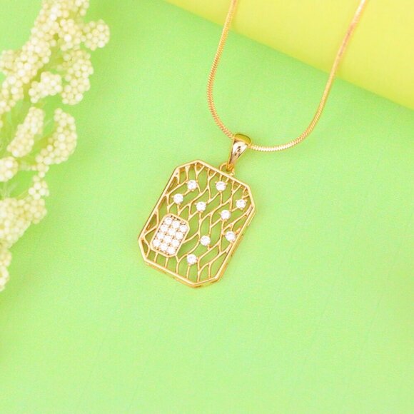 "Rose Gold Rectangle Pendant with Crystal Accents, XPPT1307 - Picture 12 of 12